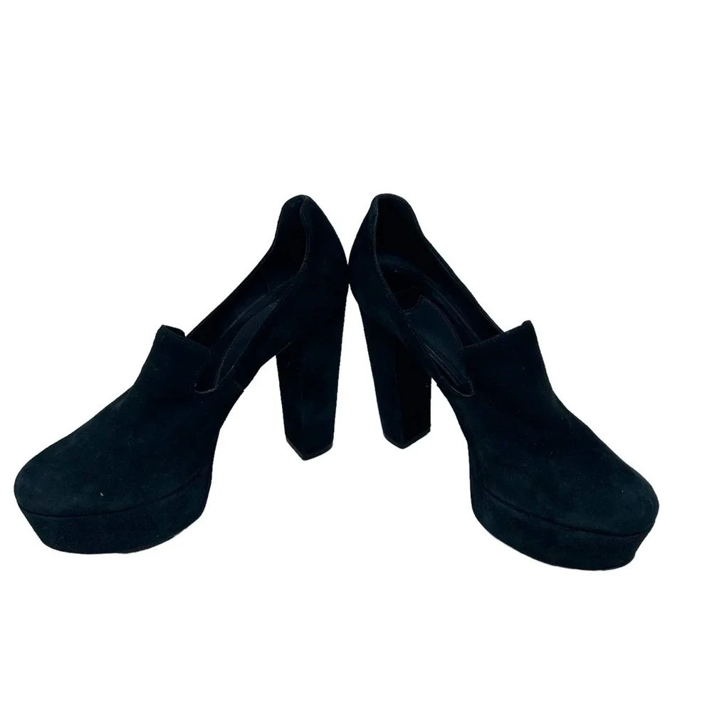 Diane von Furstenberg Felicity Black Suede Loafer Heels Size 7.5